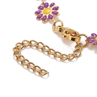 Enamel Daisy Link Chain Necklace NJEW-P220-01G-02-1