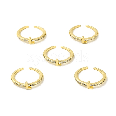 Clear Cubic Zirconia Initial Letter Open Cuff Ring RJEW-H120-09G-L-1