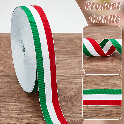 50 Yards Tricolor Polyester Striped Grosgrain Ribbon OCOR-WH0078-199C-1