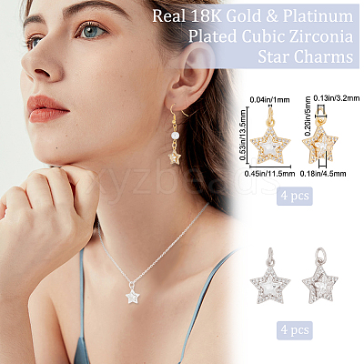 8Pcs 2 Colors Brass Cubic Zirconia Charms ZIRC-BBC0001-75-1