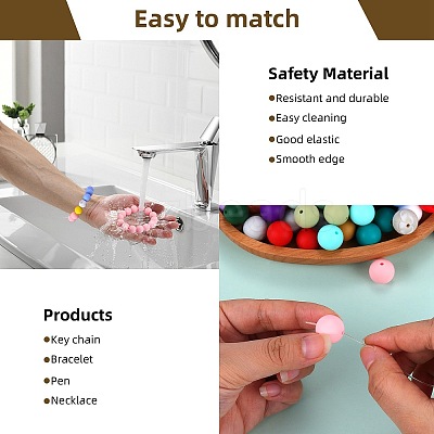 80Pcs Round Silicone Focal Beads SIL-SZ0001-24-01-1