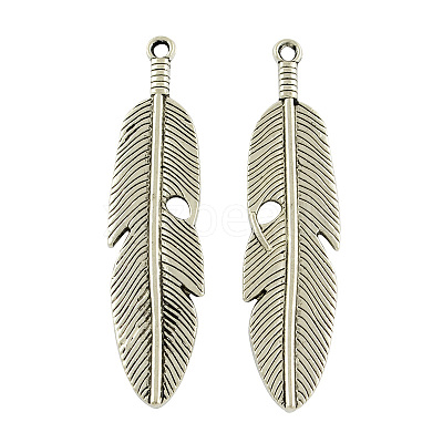 Tibetan Style Alloy Feather Big Pendants TIBEP-A12720-P-RS-1
