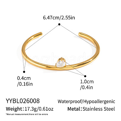 304 Stainless Steel Pave Teardrop Clear Cubic Zirconia Open Cuff Bangles for Women LG0836-1