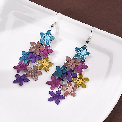 430 Stainless Steel Flower Dangle Earrings EJEW-A137-07P-01-1
