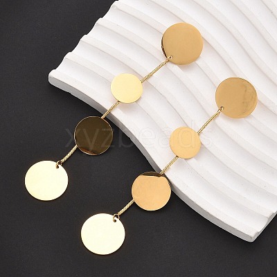 304 Stainless Steel Flat Round Tassel Stud Earrings EJEW-C142-11G-1