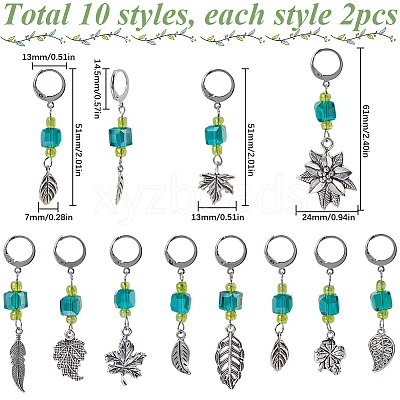 Leaf Alloy & Glass Pendant Locking Stitch Markers HJEW-SC00083-1