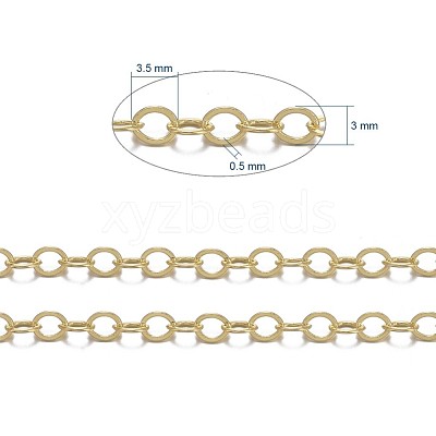 Brass Flat Oval Cable Chains X-CHC025Y-G-1