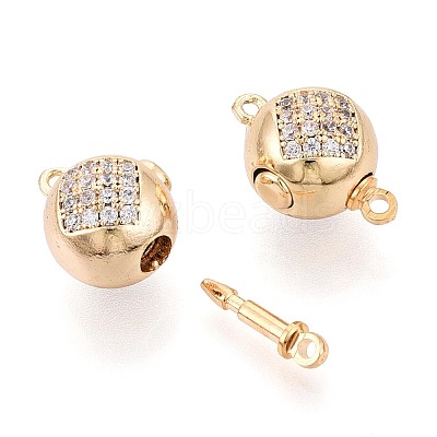 6Pcs Brass Clear Cubic Zirconia Box Clasps KK-T073-45G-1