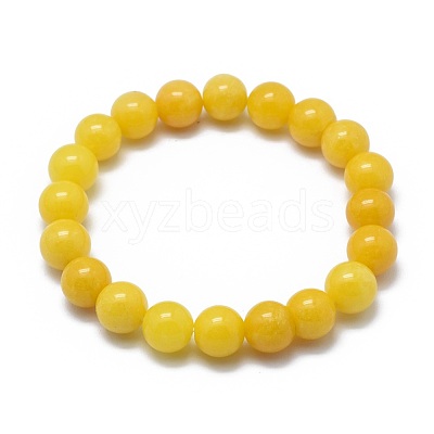 Natural Yellow Jade Bead Stretch Bracelets X-BJEW-K212-A-038-1