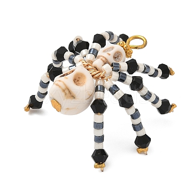 Halloween Theme Dyed Synthetic Turquoise & Glass Seed Beads Pendants PALLOY-MZ00774-03-1