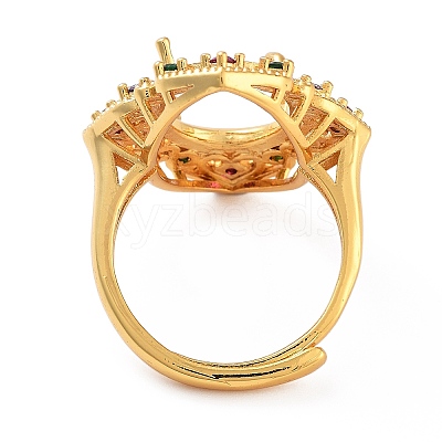 Rack Plating Oval Brass Micro Pave Cubic Zirconia Adjustable Ring Components KK-Q819-17G-1