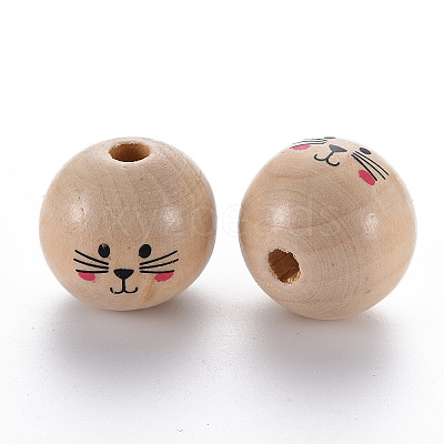 Printed Natural Wood European Beads X-WOOD-S055-41-1