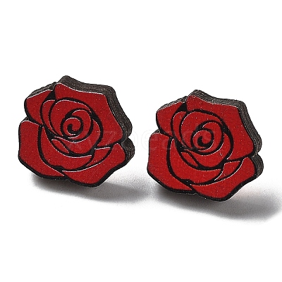 Valentine's Day Theme Printing Wood Stud Earrings for Women EJEW-B029-02-1