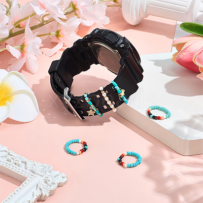 6Pcs 2 Styles Glass Beaded Decorative Rings for Smartwatch Band AJEW-CP0009-94A-1
