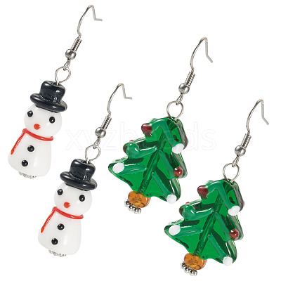2 Pairs 2 Styles Christmas Theme Glass Dangle Earrings EJEW-TA00701-1