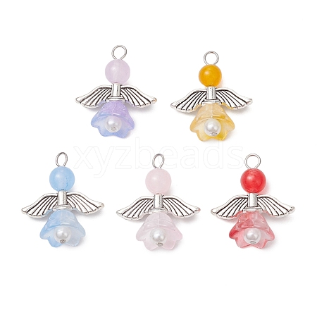 Pearlized Glass Pearl Bead Pendants PALLOY-JF03205-03-1