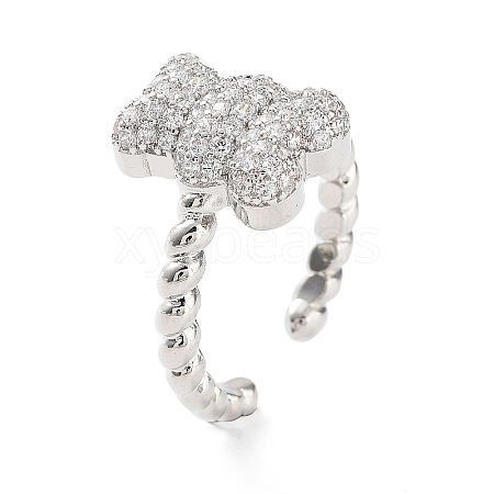 Bear Rack Plating Brass Micro Pave Clear Cubic Zirconia Open Rings RJEW-D020-03P-1