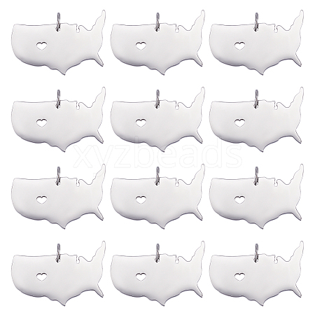 12Pcs 201 Stainless Steel Pendants STAS-UN0036-65-1