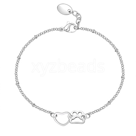 Non-Tarnish Heart & Dog Paw Stainless Steel Satellite Chain Bracelets for Women RQ8185-1