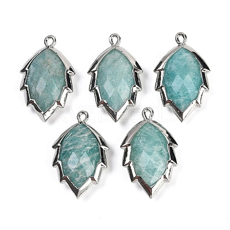 Natural Amazonite Faceted Leaf Pendants G-I375-04P-02-1