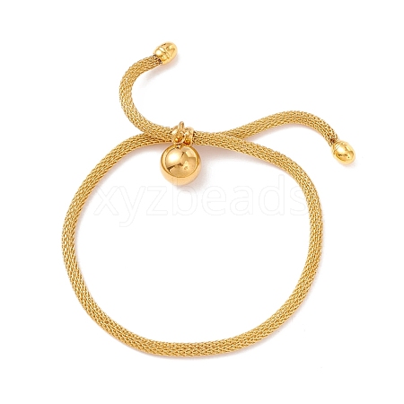 PVD Vacuum Plating 304 Stainless Steel Round Charm Slider Bracelet with Round Mesh Chain for Women BJEW-C013-02G-1