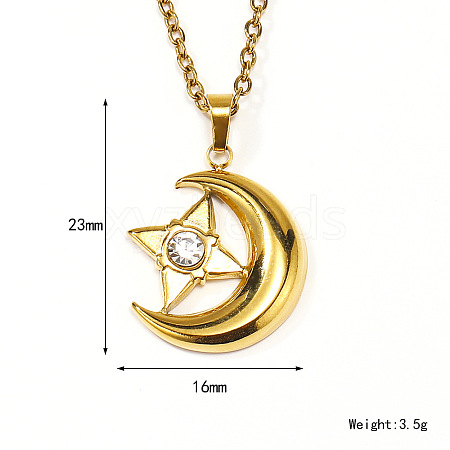 Retro Titanium Steel Clear Cubic Zirconia Moon Pendant Cable Chain Necklaces for Women MU9051-2-1