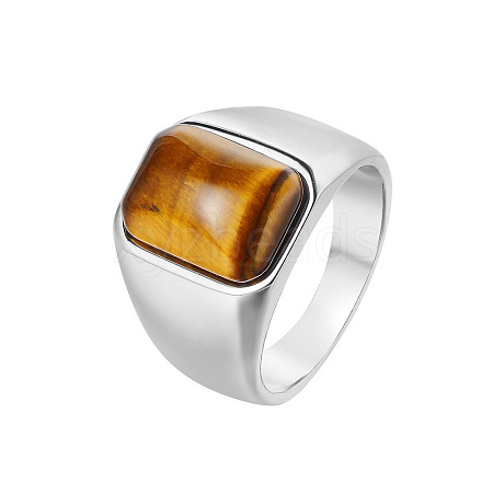 Rectangle Natural Tiger Eye Finger Ring FIND-PW0021-07B-01-1