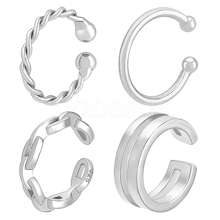 4Pcs 4 Styles 925 Sterling Silver Cuff Earrings EJEW-PH0001-38P-1