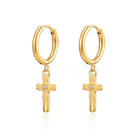 Stainless Steel Cross Earrings with Rhinestone for Women QX9775-1-1