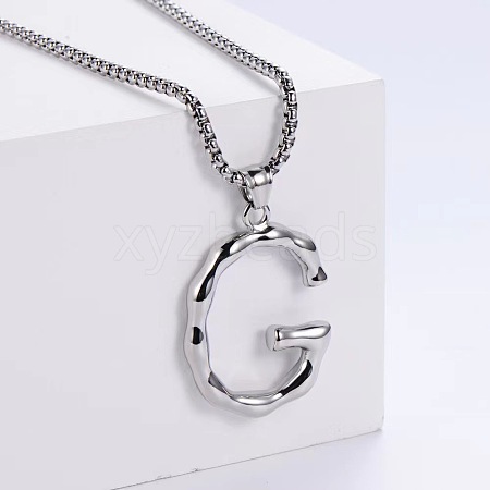 3Pcs Stainless Steel Textured Letter Pendant Box Chain Necklaces LW4134-33-1