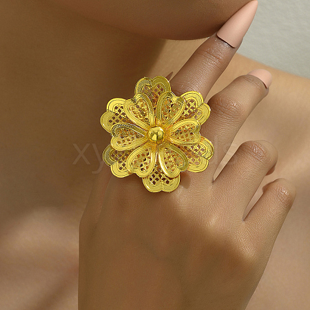 Luxurious Iron Hollow Flower Design Cuff Rings for Women's Banquet and Wedding RX4290-1