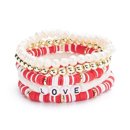 Handmade Polymer Clay Heishi Beads Stretch Bracelets Set BJEW-JB07401-03-1
