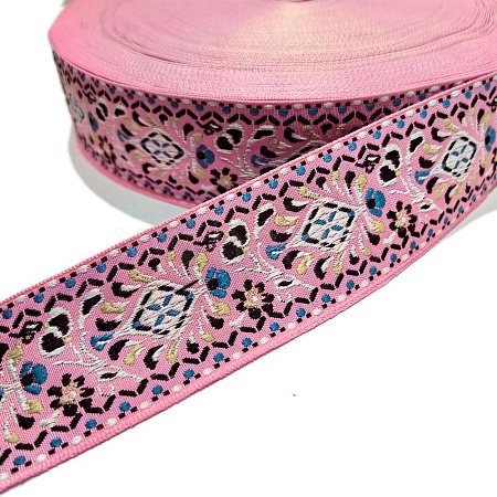 50 Yards Vintage Ethnic Style Polyester Flower Jacquard Ribbon for National Costumes and Accessories PW-WGE8216-06-1