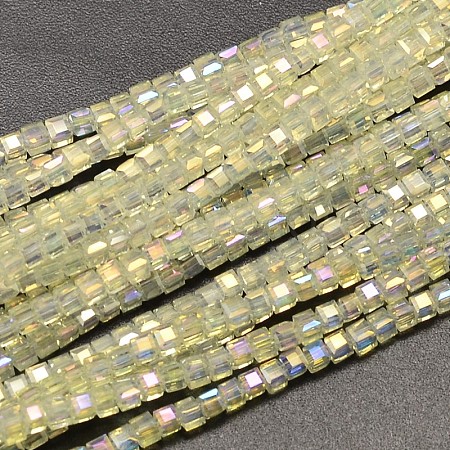 Faceted Cube Full Rainbow Plated Imitation Opal Electroplate Glass Beads Strands EGLA-J133-FR01-1