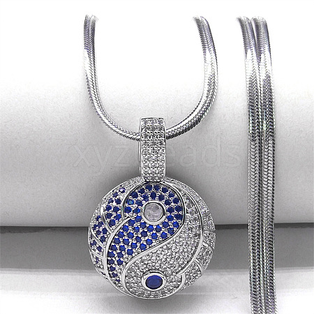 Brass Micro Pave Cubic Zirconia Yin-yang Pendant Necklaces NJEW-K273-01P-1