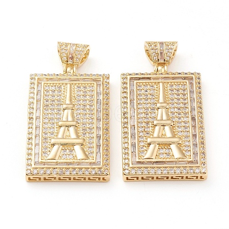 Brass Micro Pave Clear Cubic Zirconia Pendants ZIRC-L093-40G-1