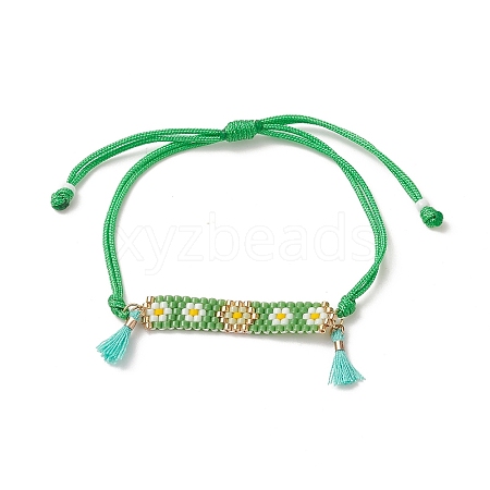 Handmade Japanese Seed Rectangle with Flower Link Braided Bead Bracelet BJEW-MZ00014-01-1