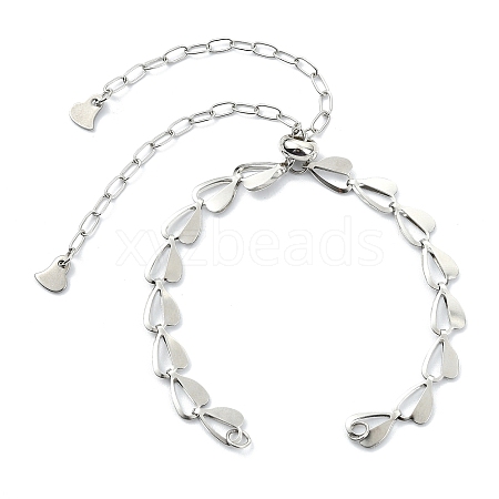 Brass Heart Link Chain Slider Bracelet Making AJEW-JB01603-02-1