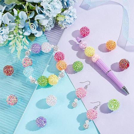 20Pcs 10 Colors AB Color Plated Acrylic Rhinestone Beads OACR-PH0004-01-1