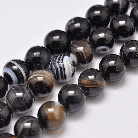 Natural Striped Agate/Banded Agate Bead Strands G-G962-12mm-12-1