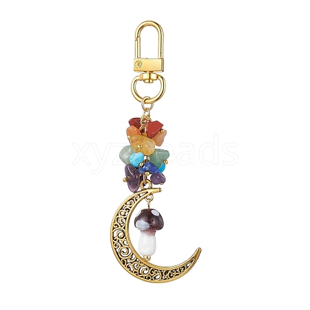 Alloy Hollow Moon & Lampwork Mushroom Pendant Decorations HJEW-JM01612-05-1