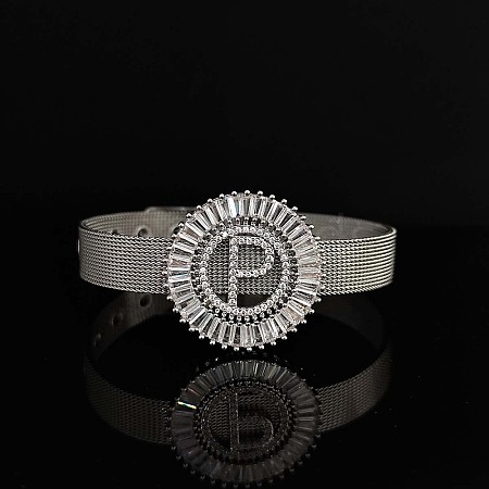 Brass Micro Pave Clear Cubic Zirconia Bangles for Women FS-WGA7409-20-1