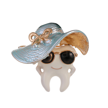 Light Blue Summer Hat Cartoon Tooth Enamel Brooch Pin JEWB-Z031-11KCG-1