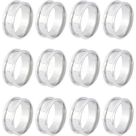 Unicraftale 12Pcs 201 Stainless Steel Grooved Finger Ring Settings STAS-UN0038-95-1