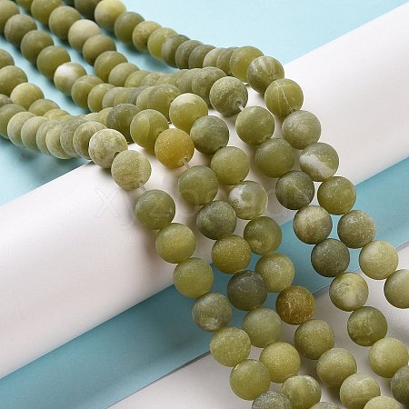 Round Frosted Natural TaiWan Jade Bead Strands X-G-M248-6mm-02-1