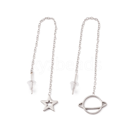 Non-Tarnish Star & Planet Asymmetrical Earrings Dangle Stud Earrings EJEW-A067-07P-1