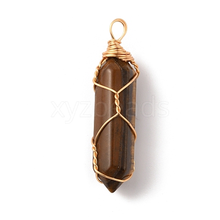 Natural Tiger Eye Double Terminated Pointed Pendants G-TAC0010-04G-05-1