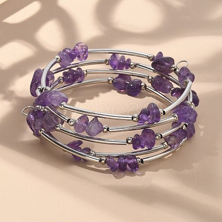 Natural Amethyst Chip Warp Bracelets X-BJEW-JB01517-02-1