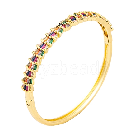 Brass Pave Colorful Cubic Zirconia Hinged Bangles for Women BJEW-S147-33G-E-1