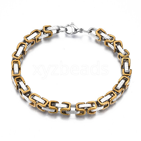 Ion Plating(IP) Two Tone 201 Stainless Steel Byzantine Chain Bracelet for Men Women BJEW-S057-87B-1